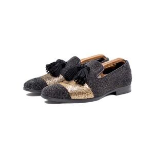 Jimmy Choo Men's Foxley Black & Gold Glitter Tassel Loafers Size EU 40.5 / US 8